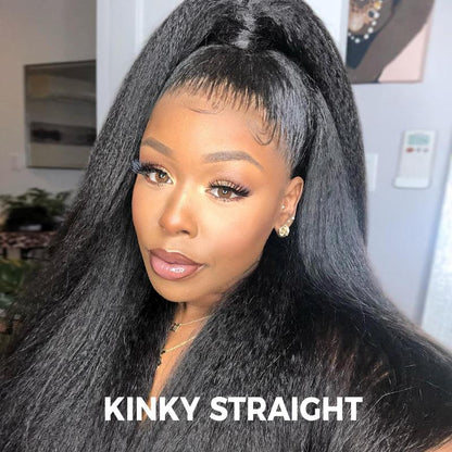 Sale Happening Now:70%OFF Pre-Cut Lace Kinky Straight 360 Full Lace Frontal Glueless Wig With Invisi Drawstring Pre Plucked Human Hair Wig